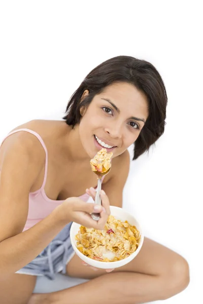 Mujer atractiva desayunando Fotos de stock libres de derechos