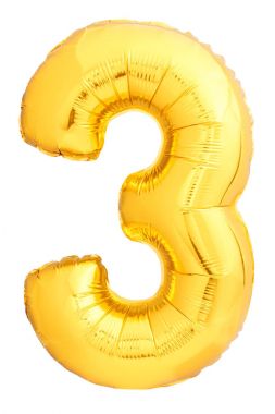 Altın sayı şişme balon beyaz arka plan üzerinde izole yapılmış 3