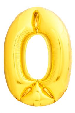 Altın sayı 0 şişme balon beyaz arka plan üzerinde izole yapılmış