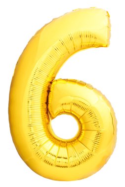 Altın sayı şişme balon beyaz arka plan üzerinde izole yapılmış 6