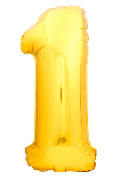 Número dourado 1 feito de balão inflável isolado no fundo branco — Fotografia de Stock