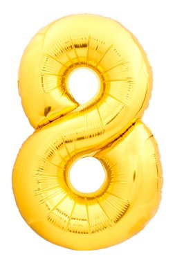 Altın sayı şişme balon beyaz arka plan üzerinde izole yapılmış 8