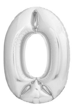 Şişme balon beyaz arka plan üzerinde izole yapılmış 0 sayısını krom