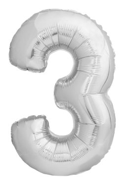 Şişme balon beyaz arka plan üzerinde izole yapılmış 3 numaralı krom