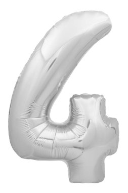 Şişme balon beyaz arka plan üzerinde izole yapılmış 4 numaralı krom