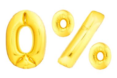 Altın sayı 0 şişme balon beyaz arka plan üzerinde izole yapılmış
