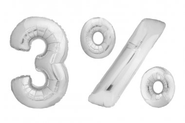 Şişme balon beyaz arka plan üzerinde izole yapılmış 0 sayısını krom