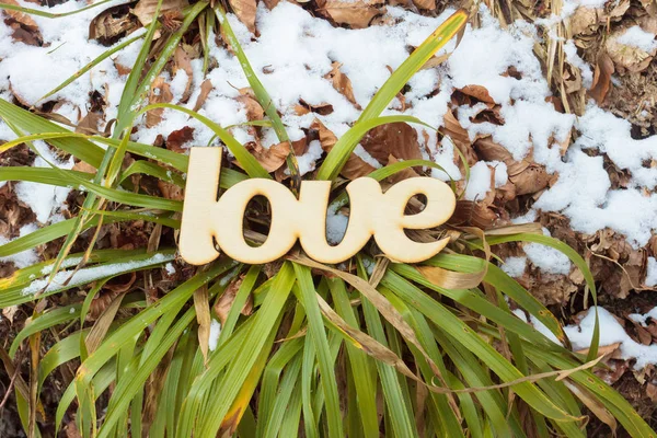 Segno di amore in legno a terra all'aperto — Foto Stock