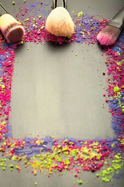 Plantilla colorida del polvo del maquillaje con el espacio de copia —  Fotos de Stock