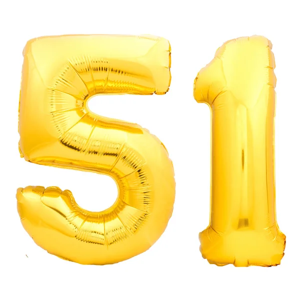 Χρυσή αριθμός 51 Φουσκωτά μπαλόνια — Φωτογραφία Αρχείου