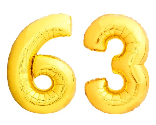 Χρυσή αριθμός 63 Φουσκωτά μπαλόνια — Φωτογραφία Αρχείου