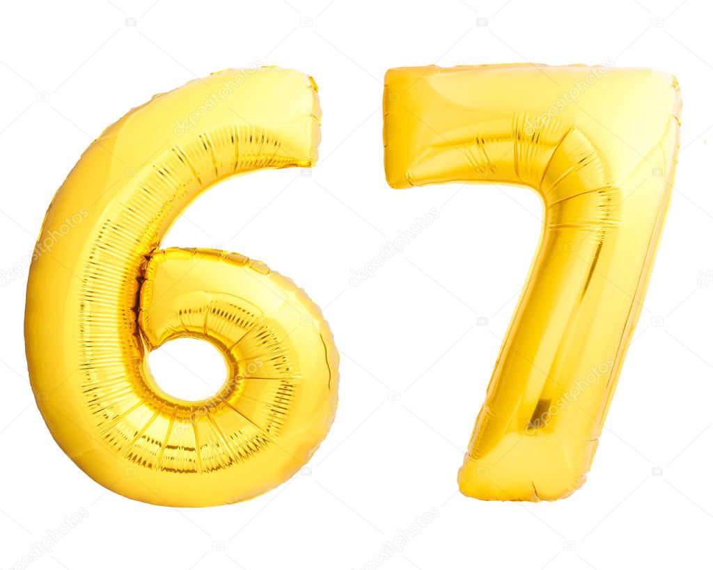 Golden number 67 of inflatable balloon