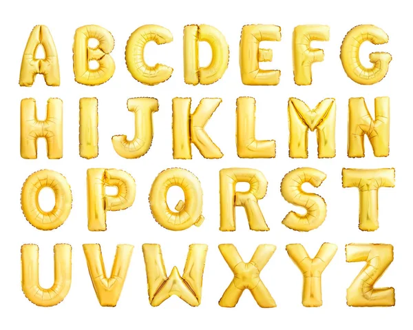 Volles Alphabet aus goldenen aufblasbaren Luftballons — Stockfoto