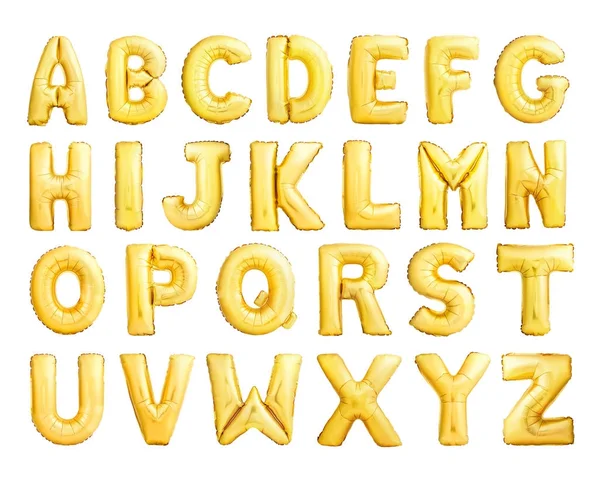 Volles Alphabet aus goldenen aufblasbaren Luftballons — Stockfoto