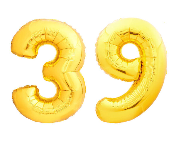Golden number 39 of inflatable balloons