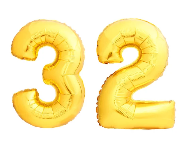 Zlaté číslo 32 nafukovací balónky — Stock fotografie
