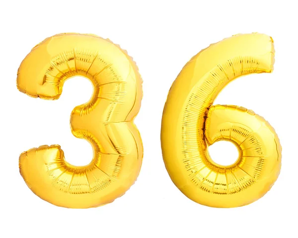 Золотое число 36 надувных воздушных шаров — стоковое фото