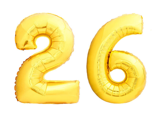 Golden number 26 of inflatable balloons