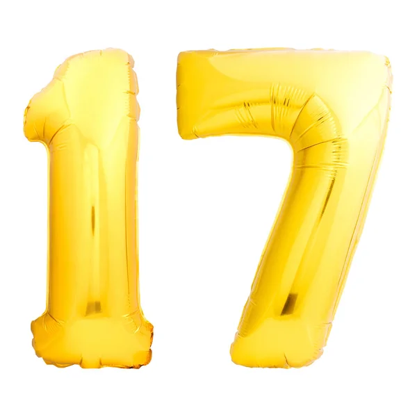 Golden number 17 of inflatable balloons — Stock Photo, Image