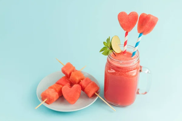 Vodní meloun smoothie v mason jar — Stock fotografie