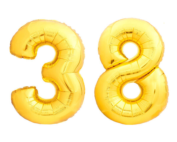Golden number 38 of inflatable balloons