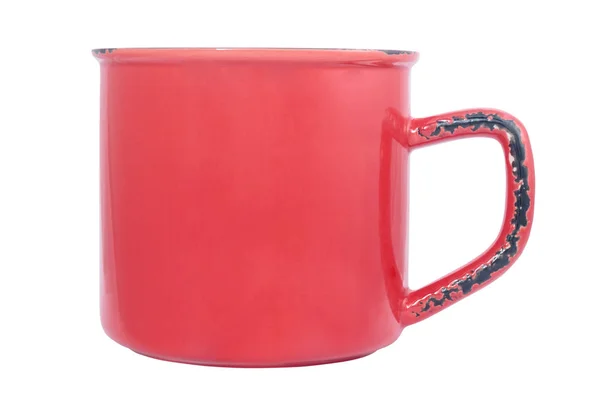 Tazza di smalto bianco rosso — Foto Stock