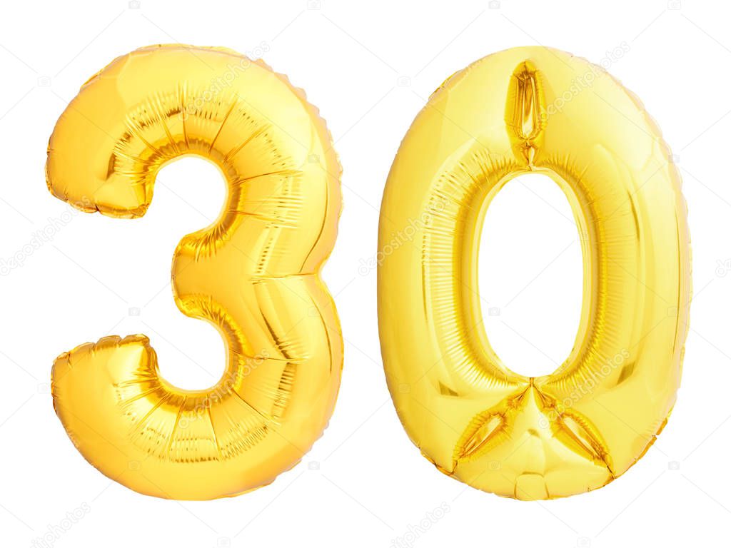 Golden number 30 of inflatable balloons