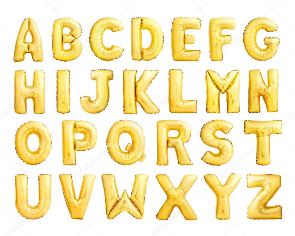 Full alphabet of golden inflatable balloons