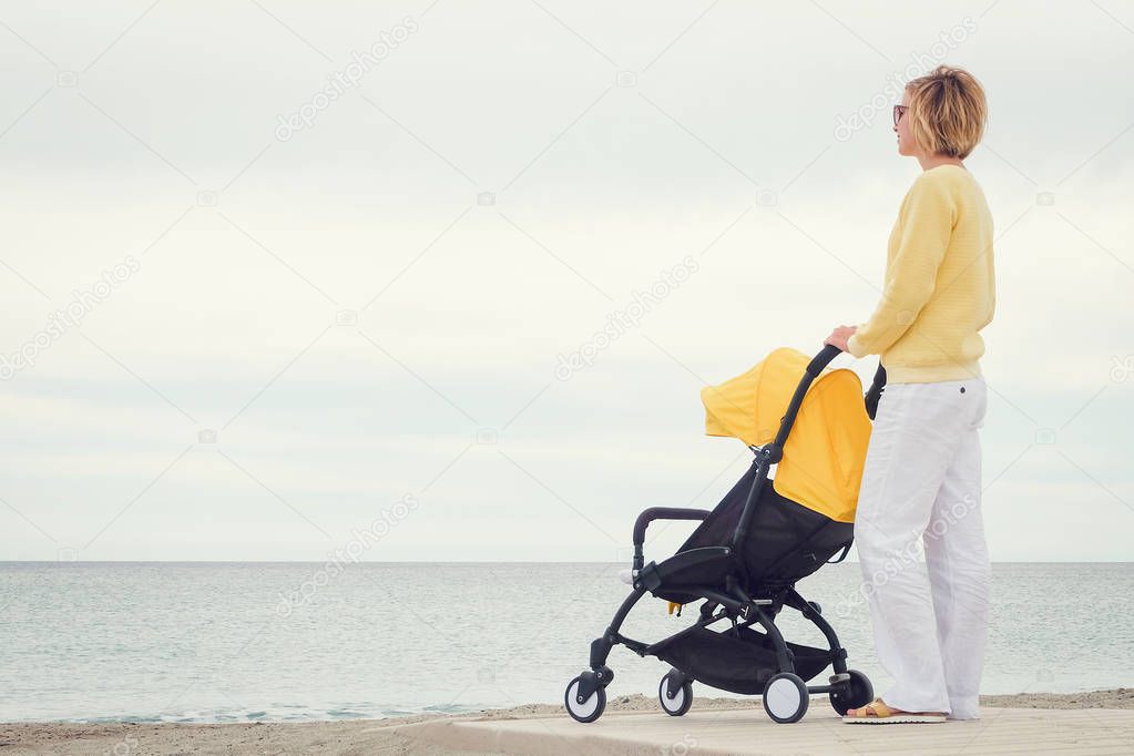 Mother on a walk with stroller