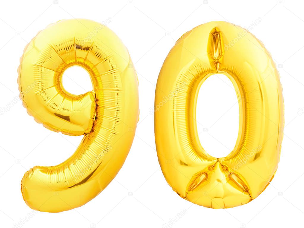 Golden number 90 of inflatable balloons