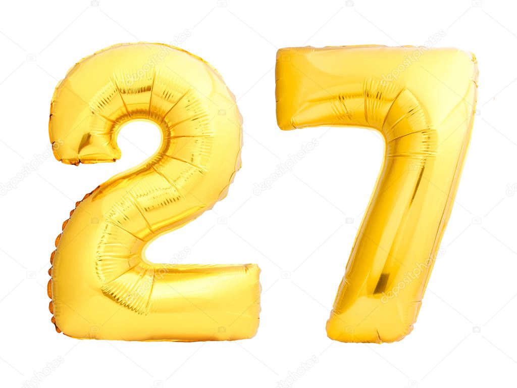 Golden number 27 of inflatable balloons