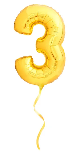 Número dourado 3 do balão inflável — Fotografia de Stock