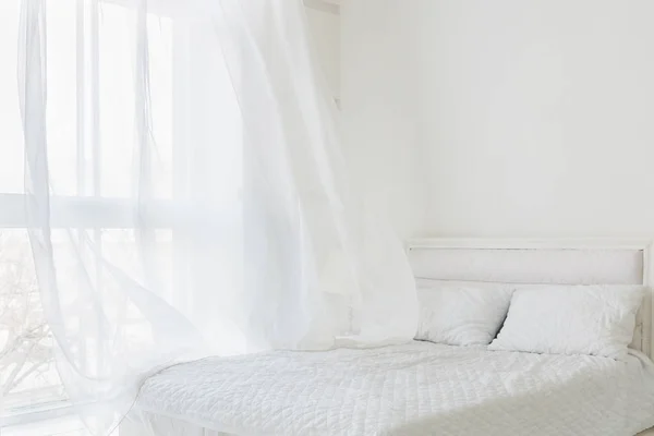 White curtain in bedroom — Stock Photo, Image