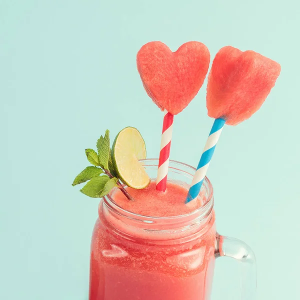 Vodní meloun smoothie v mason jar — Stock fotografie