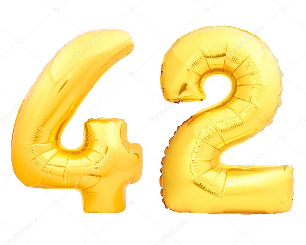 Golden number 42 of inflatable balloons
