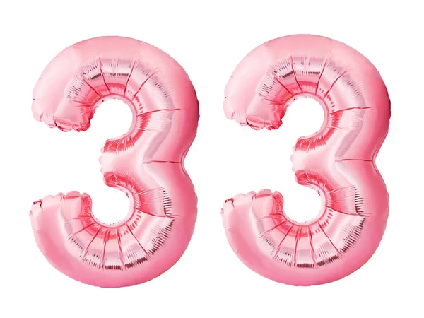 Número 31 treinta y uno hecho de globos inflables de oro rosa aislados sobre fondo blanco. Globos de helio rosa formando 31 treinta y uno — Foto de Stock