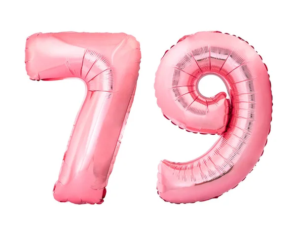 Numero 79 settantanove palloncini gonfiabili in oro rosa isolati su sfondo bianco — Foto Stock