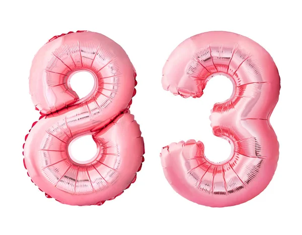 Αριθμός 83 ογδόντα τρία φουσκωτά μπαλόνια ροζ χρυσό που απομονώνονται σε λευκό φόντο — Φωτογραφία Αρχείου