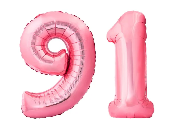 Numéro 91 quatre-vingt-onze fait de ballons gonflables en or rose isolés sur fond blanc — Photo