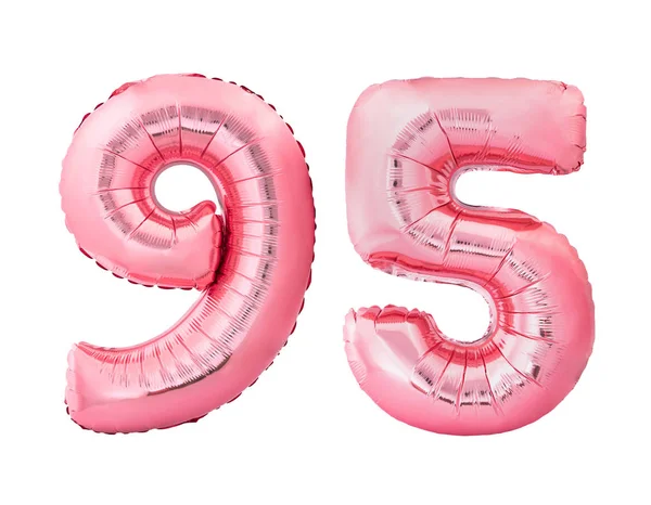 Nummer 95 nittiofem tillverkade av rosa guld uppblåsbara ballonger isolerade på vit bakgrund — Stockfoto