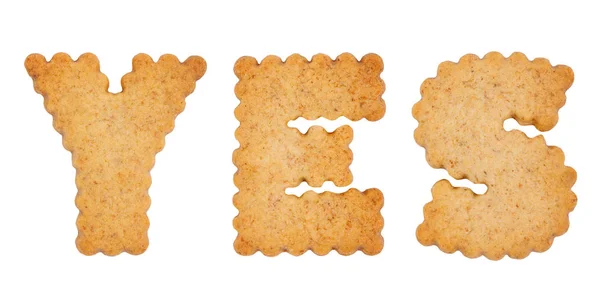 Word YES made of cookie letters isolated on white background — Stock Photo, Image