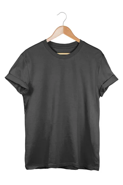 Black t-shirt on hanger isolated on white background. Branding template — Stock Photo, Image
