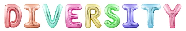 Woord diversiteit gemaakt van kleurrijke opblaasbare ballon letters geïsoleerd op witte achtergrond. — Stockfoto