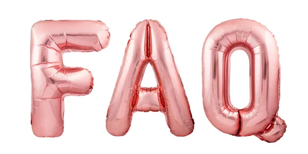 Preguntas frecuentes de la palabra del acrónimo hechas de letras inflables del globo del oro rosa aisladas sobre fondo blanco —  Fotos de Stock
