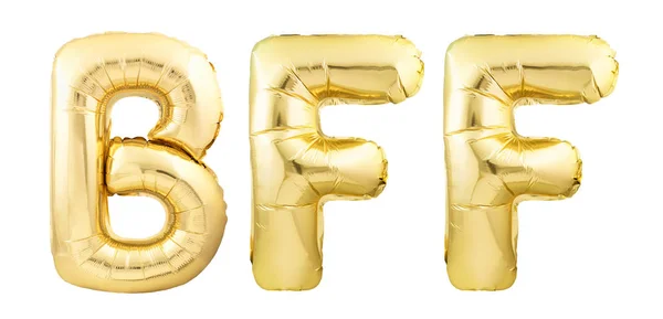 BFF For Best Friends Forever made of golden inflatable balloon letters isolated on white background — ストック写真