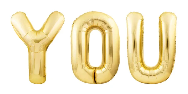 Word YOU made of golden inflatable balloon letters isolated on white background — ストック写真