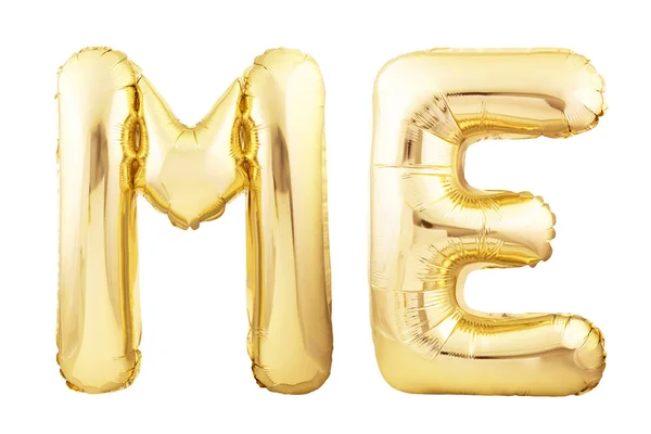 Word ME made of golden inflatable balloon letters isolated on white background — ストック写真