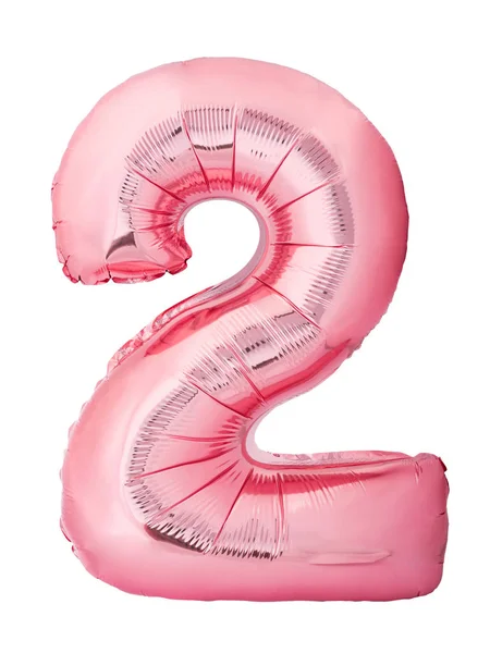 Numéro 2 deux en or rose ballon gonflable isolé sur fond blanc. Remise et vente, anniversaire et concept d'éducation — Photo