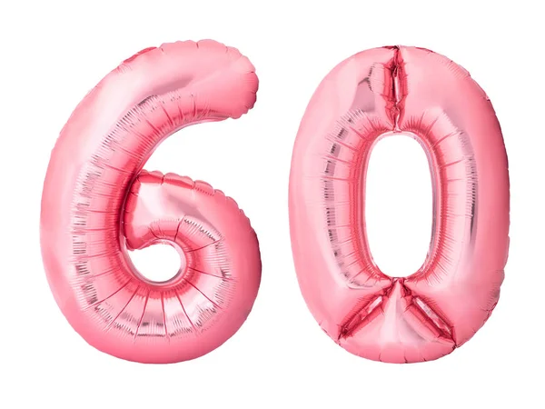 Number 60 sixty made of rose gold inflatable balloons isolated on white background. Discount and sale or birthday concept — Stock Photo, Image