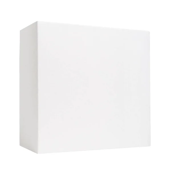 Witte vierkante kartonnen doos geïsoleerd op witte achtergrond — Stockfoto